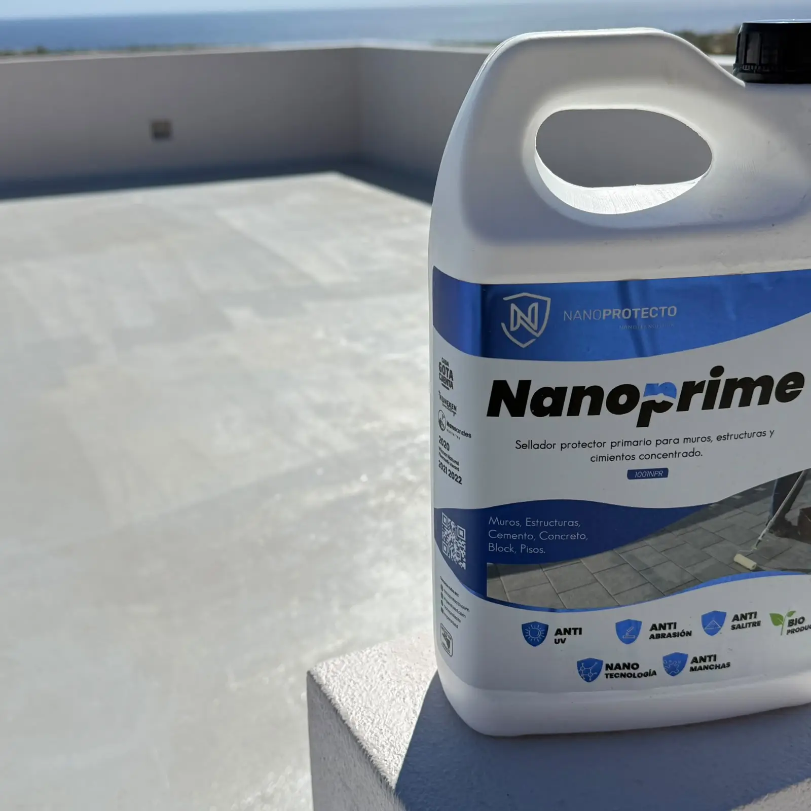 Jug of Nanoprime primer on the prepped roof