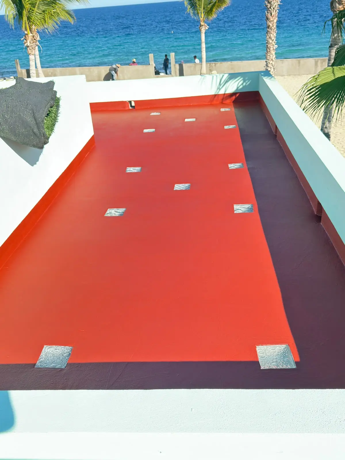 Finished terracotta deck facing the beach
